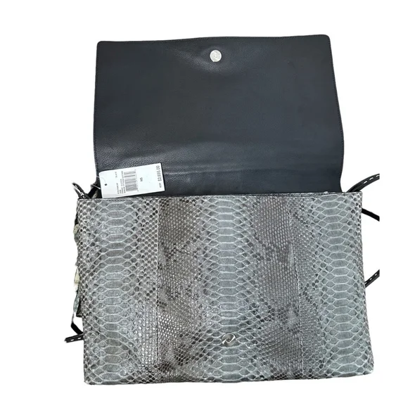 Michael Kors Collection Joni Gray Black Python Leather Fringe Fall Winter Clutch - Picture 9 of 16